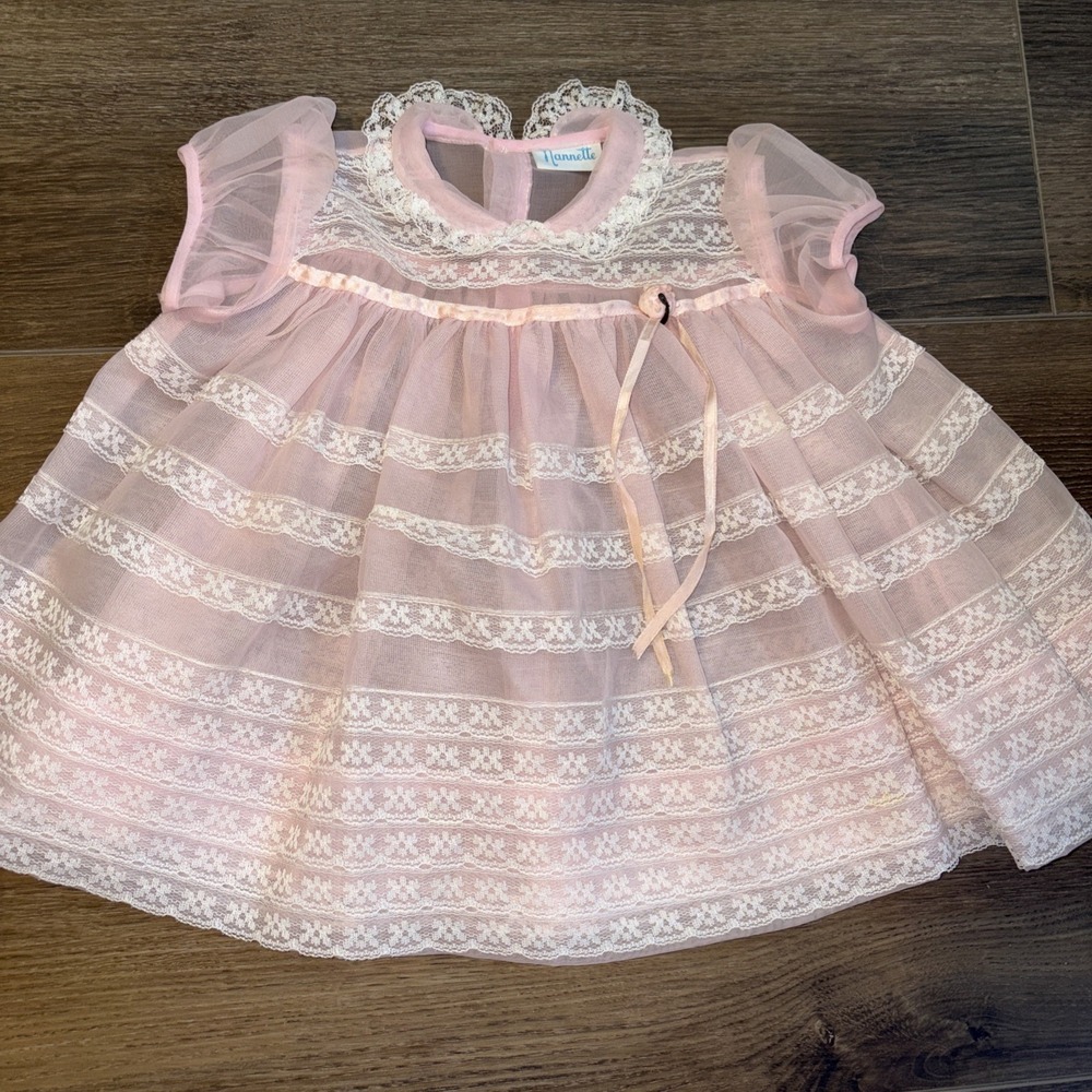 Vintage 1960s Nannette Pink Lace Layered Dress 18-24 Month USA